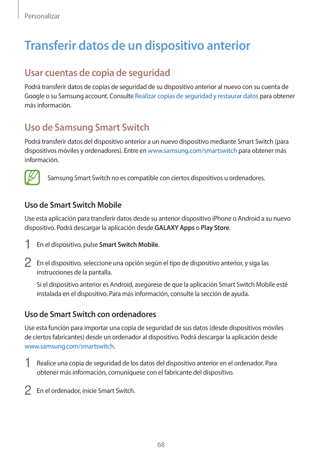 Samsung SM-G850FZKETPH, SM-G850FZWETPH Transferir datos de un dispositivo anterior, Usar cuentas de copia de seguridad 