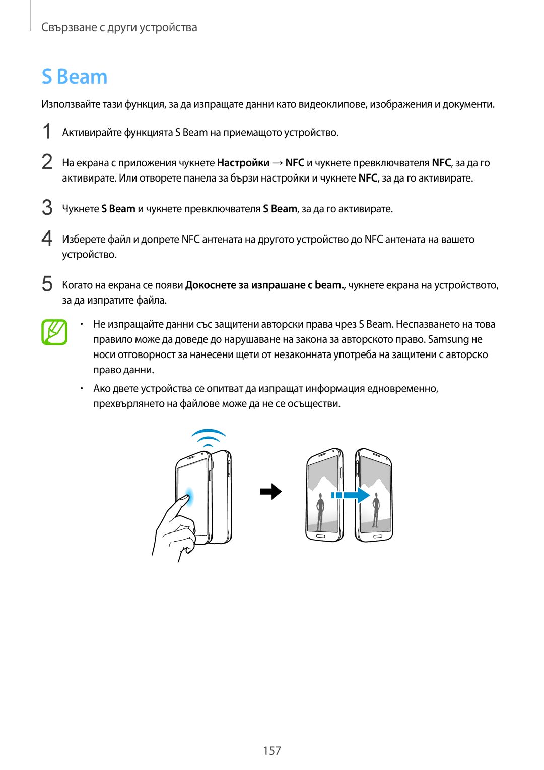 Samsung SM-G850FZKEVVT, SM-G850FZWEVVT, SM-G850FZDEBGL manual Активирайте функцията S Beam на приемащото устройство 