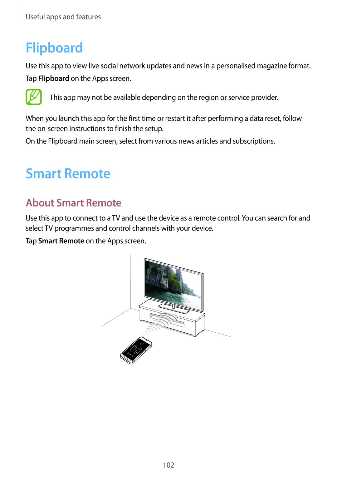 Samsung SM-G870FTSATEN, SM-G870FDGAFTM, SM-G870FTSABGL, SM-G870FDGABGL, SM-G870FTSAPHN manual Flipboard, About Smart Remote 