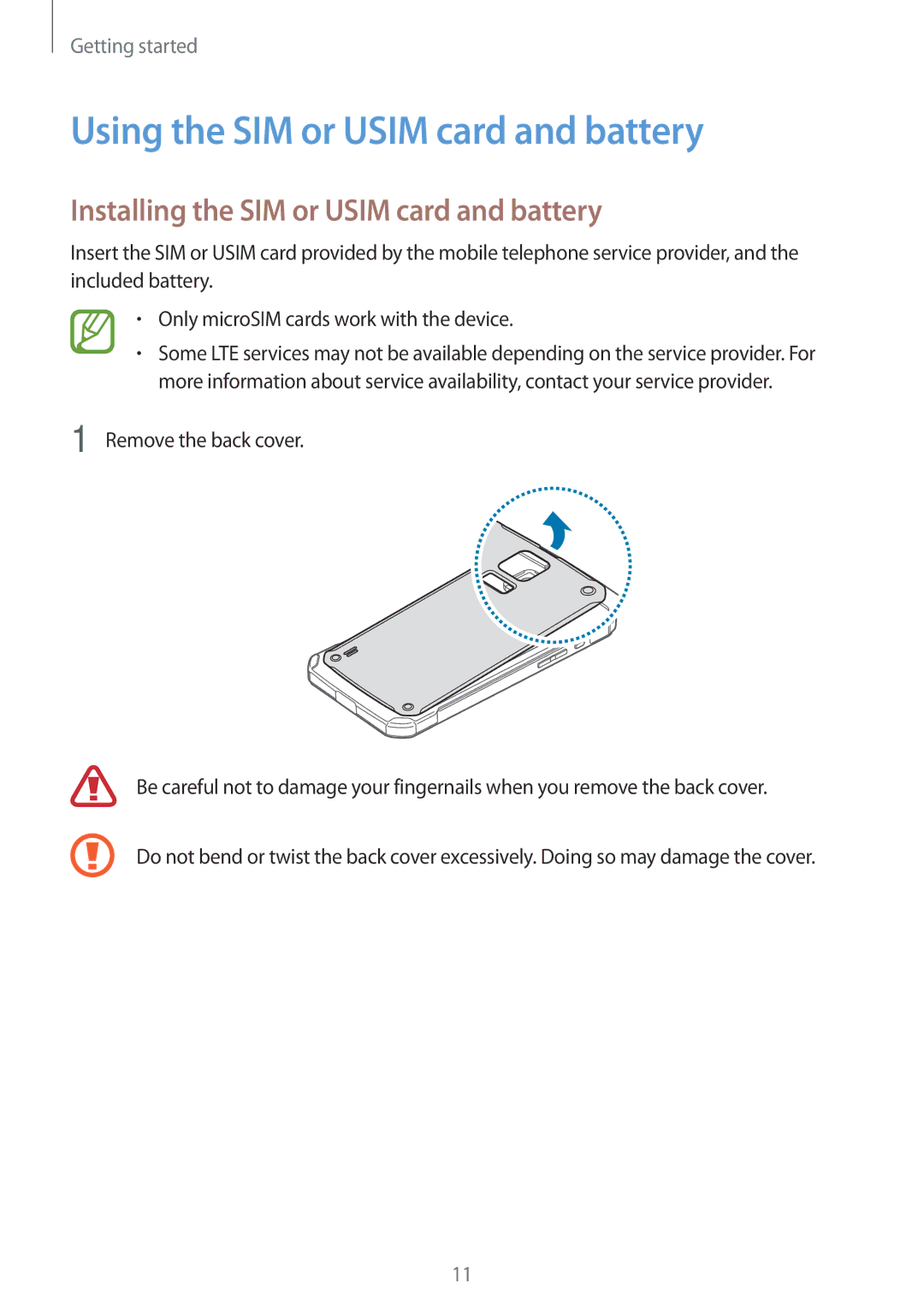 Samsung SM-G870FTSATEN, SM-G870FDGAFTM Using the SIM or Usim card and battery, Installing the SIM or Usim card and battery 