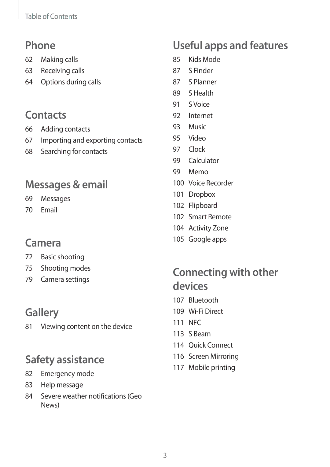 Samsung SM-G870FTSAPHN manual Making calls Receiving calls Options during calls, Messages, Viewing content on the device 