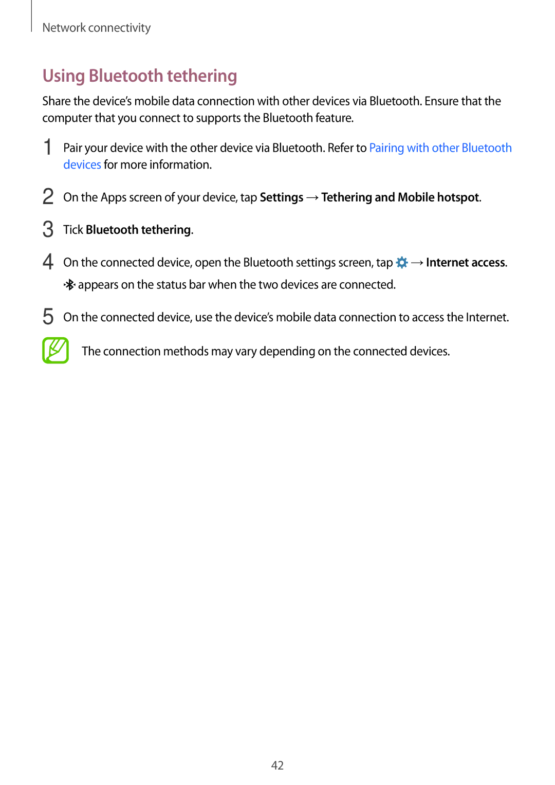 Samsung SM-G870FTSAPHN, SM-G870FDGAFTM, SM-G870FTSABGL, SM-G870FDGABGL Using Bluetooth tethering, Tick Bluetooth tethering 