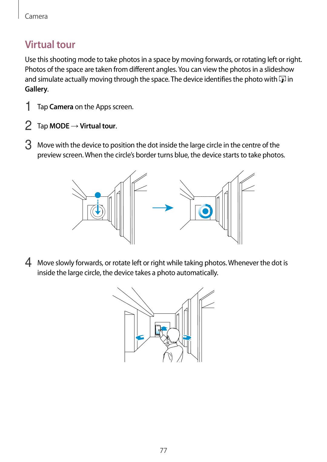 Samsung SM-G870FDGANEE, SM-G870FDGAFTM, SM-G870FTSABGL, SM-G870FDGABGL, SM-G870FTSAPHN manual Tap Mode →Virtual tour 