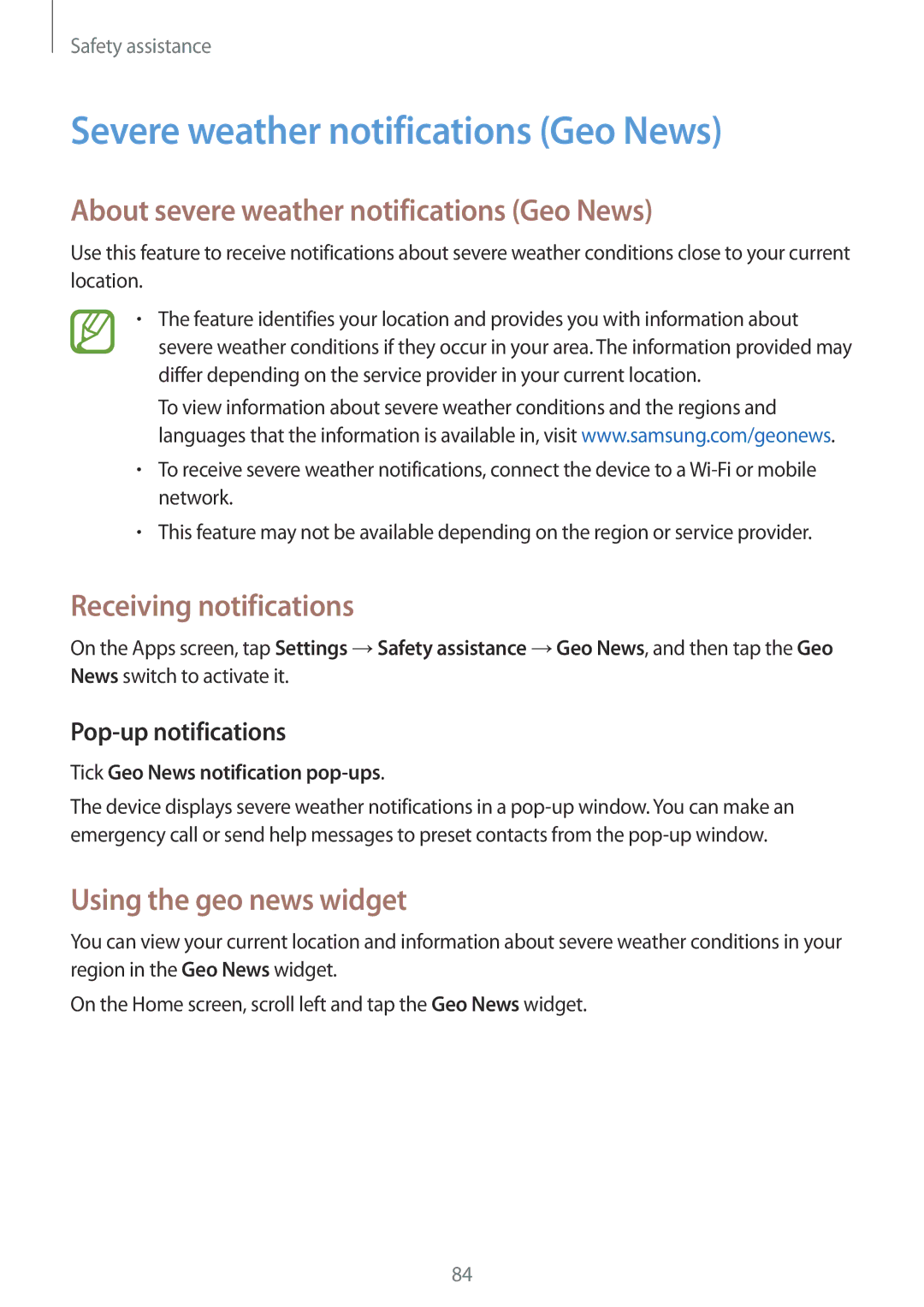 Samsung SM-G870FDGAXEO, SM-G870FDGAFTM Severe weather notifications Geo News, About severe weather notifications Geo News 