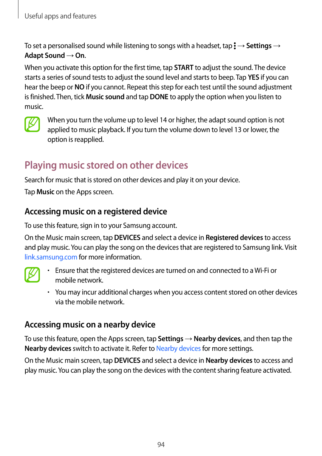 Samsung SM-G870FTSAPHN, SM-G870FDGAFTM manual Playing music stored on other devices, Accessing music on a registered device 