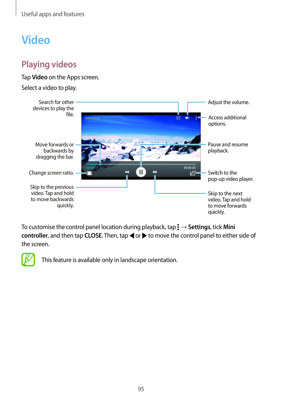 Samsung SM-G870FTSAAUT, SM-G870FDGAFTM manual Playing videos, Tap Video on the Apps screen Select a video to play 