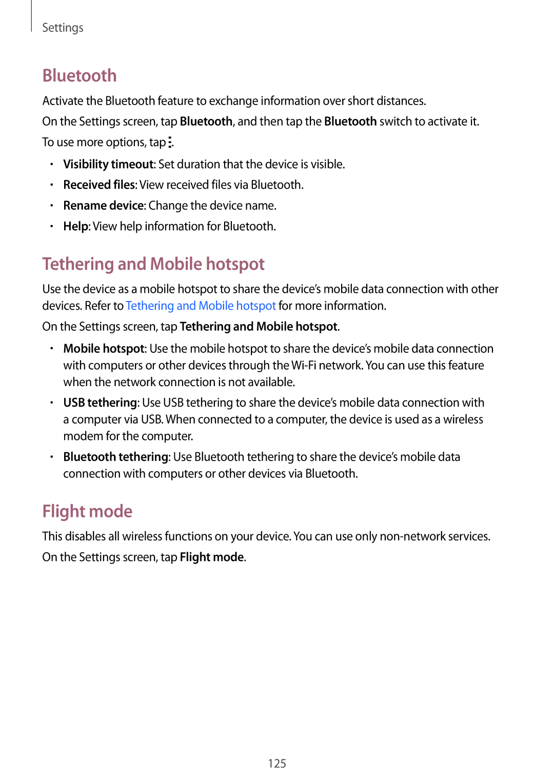 Samsung SM-G870FDGAXEH, SM-G870FDGAFTM, SM-G870FTSABGL, SM-G870FDGABGL Bluetooth, Tethering and Mobile hotspot, Flight mode 