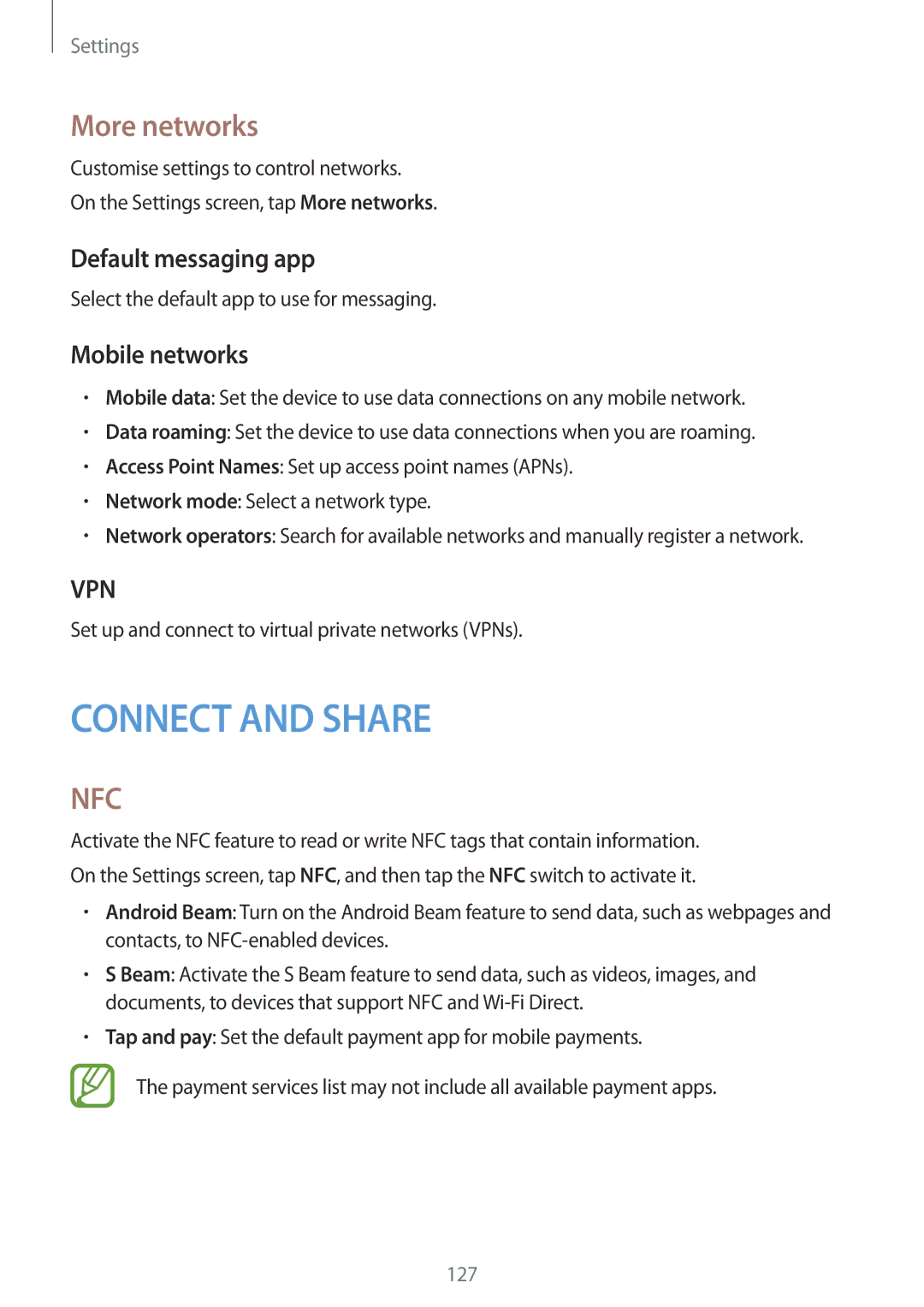 Samsung SM-G870FTSANEE More networks, Default messaging app, Mobile networks, Select the default app to use for messaging 