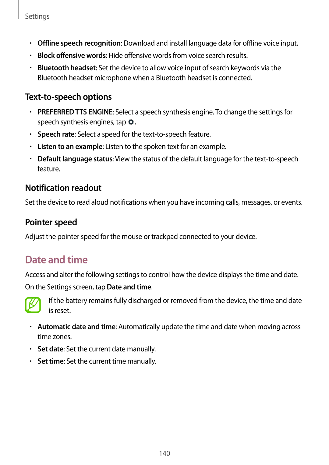 Samsung SM-G870FTSANEE, SM-G870FDGAFTM manual Date and time, Text-to-speech options, Notification readout, Pointer speed 