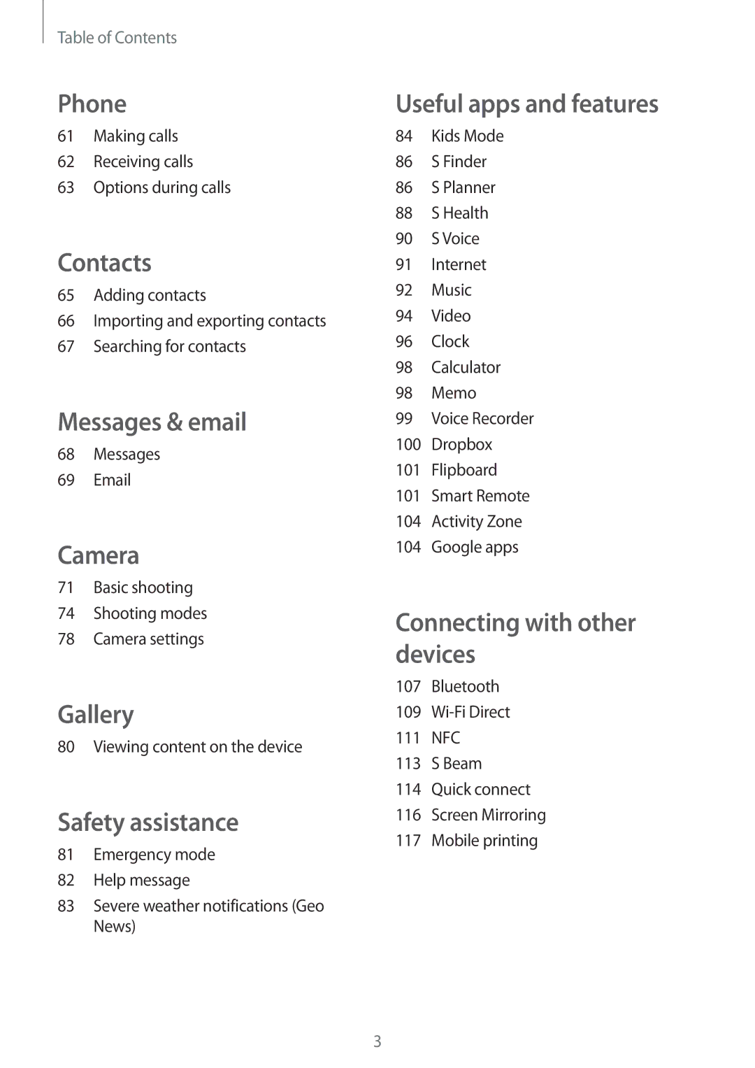 Samsung SM-G870FTSAPHN manual Making calls Receiving calls Options during calls, Messages, Viewing content on the device 