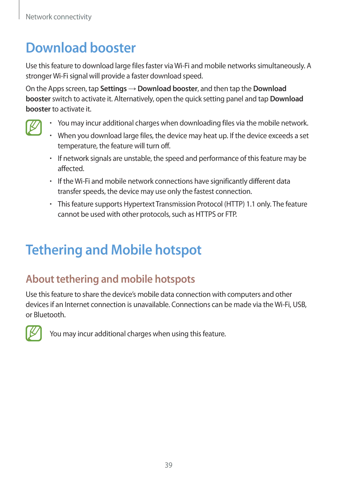 Samsung SM-G870FDGAFTM, SM-G870FTSABGL Download booster, Tethering and Mobile hotspot, About tethering and mobile hotspots 