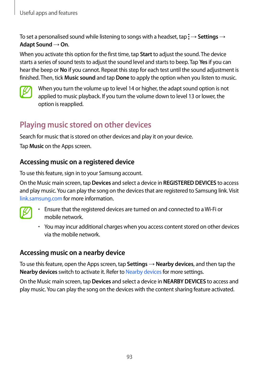 Samsung SM-G870FDGABGL, SM-G870FDGAFTM manual Playing music stored on other devices, Accessing music on a registered device 