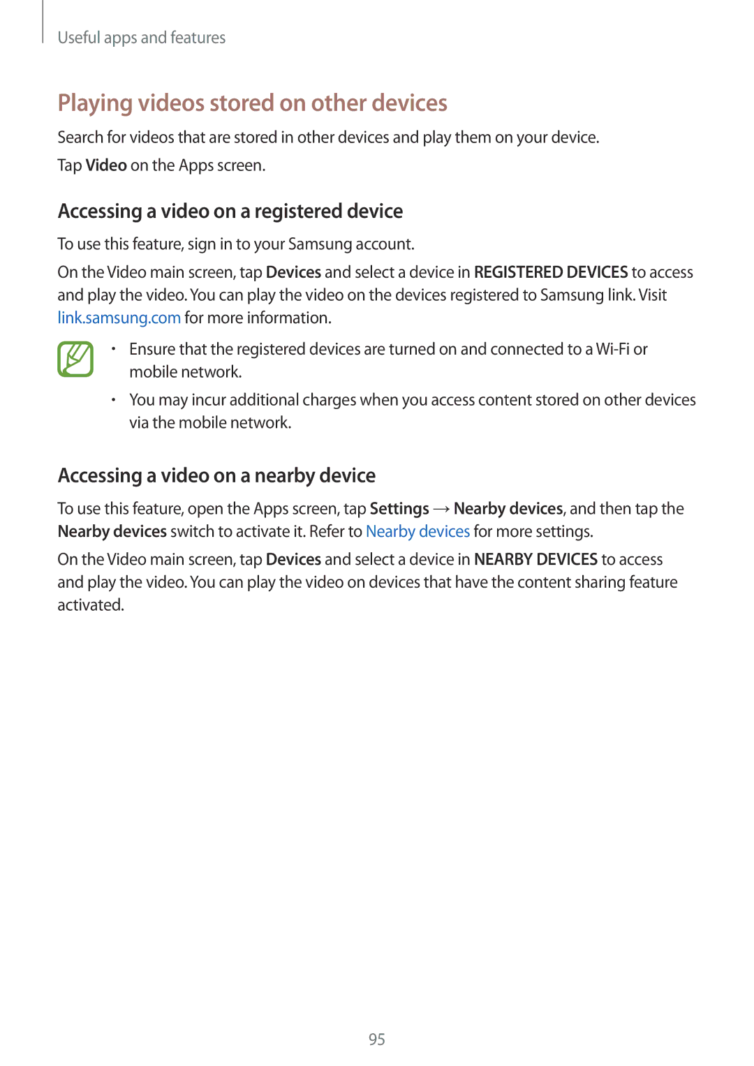 Samsung SM-G870FTSAAUT, SM-G870FDGAFTM Playing videos stored on other devices, Accessing a video on a registered device 