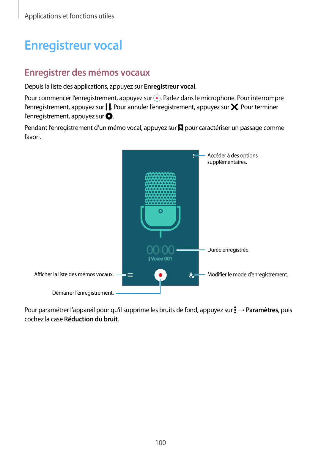 Samsung SM-G870FDGAFTM manual Enregistreur vocal, Enregistrer des mémos vocaux 