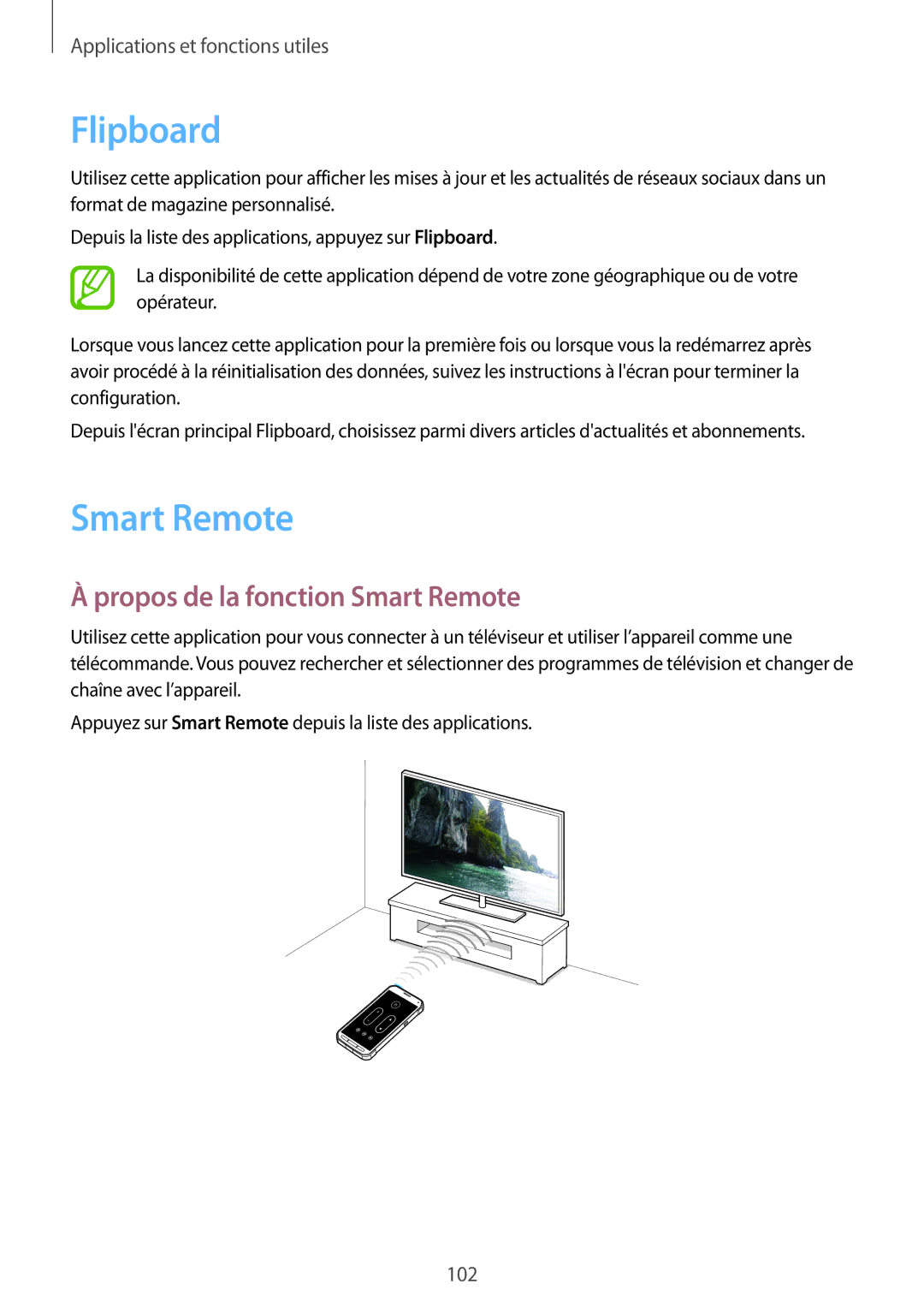 Samsung SM-G870FDGAFTM manual Flipboard, Propos de la fonction Smart Remote 