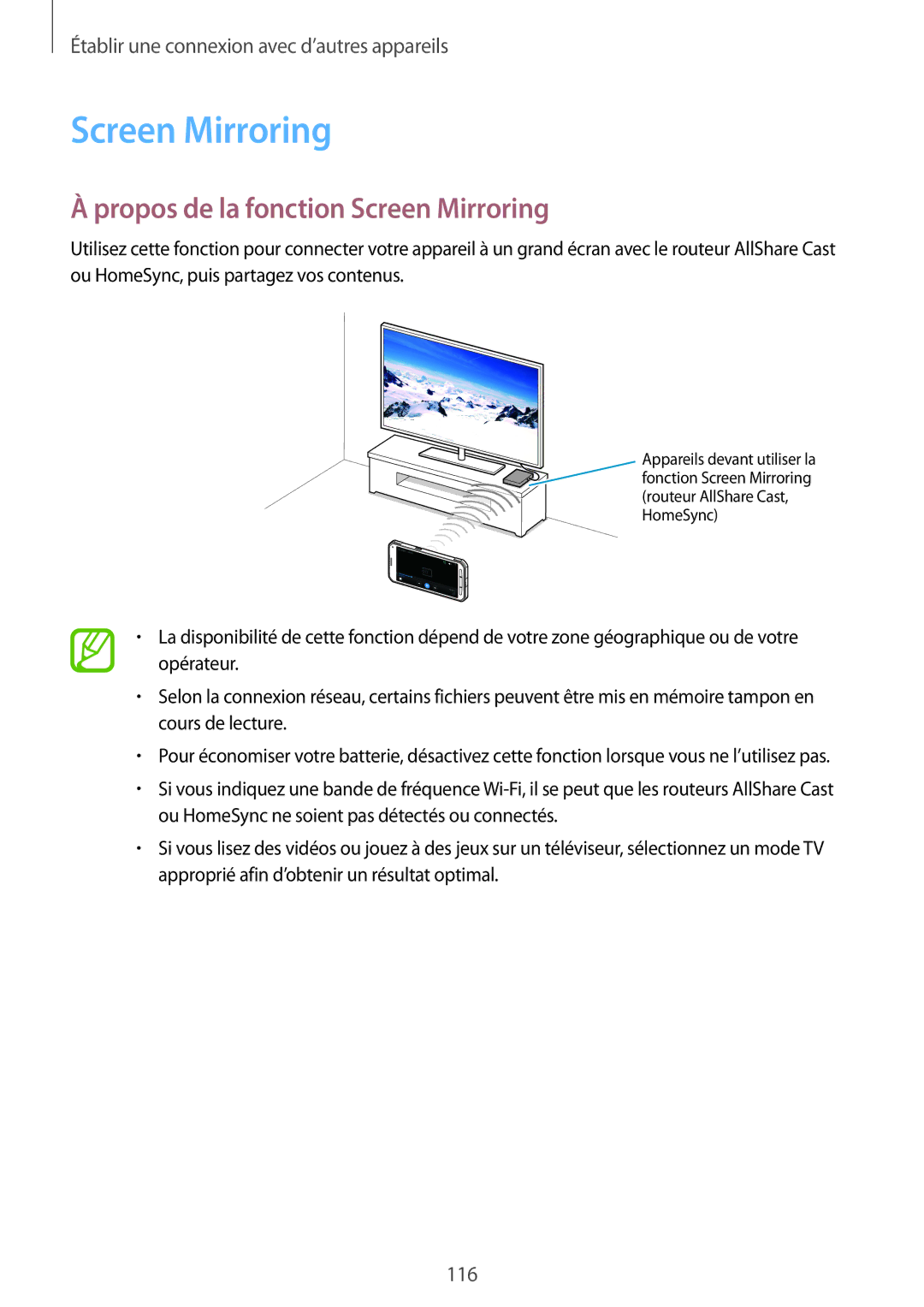 Samsung SM-G870FDGAFTM manual Propos de la fonction Screen Mirroring 