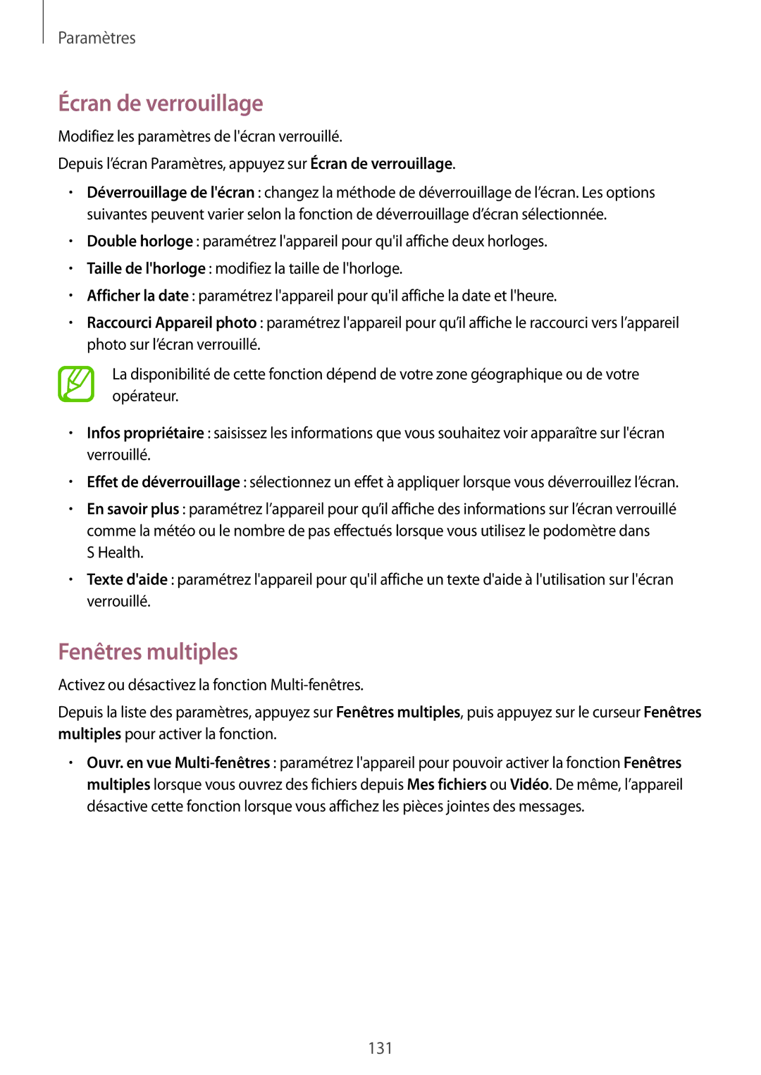 Samsung SM-G870FDGAFTM manual Écran de verrouillage, Fenêtres multiples 