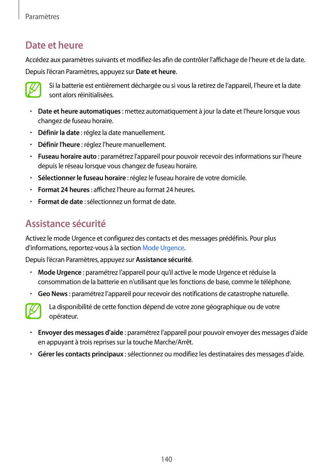 Samsung SM-G870FDGAFTM manual Date et heure, Assistance sécurité 