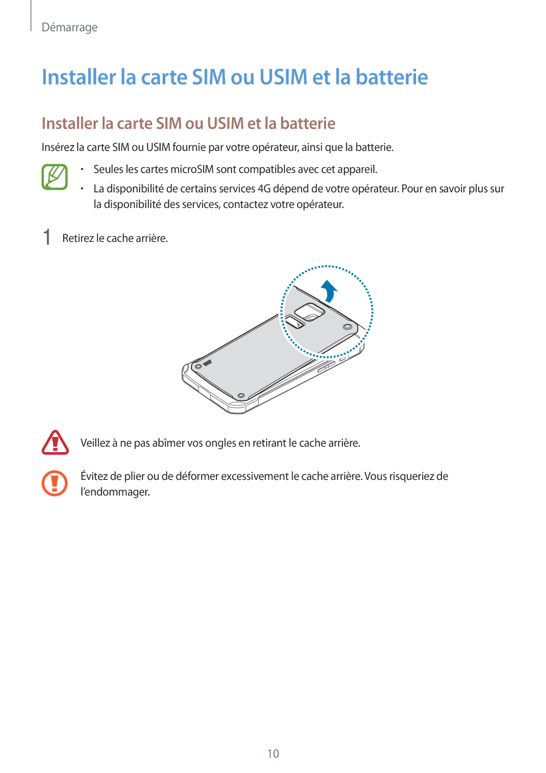 Samsung SM-G870FDGAFTM manual Installer la carte SIM ou Usim et la batterie 