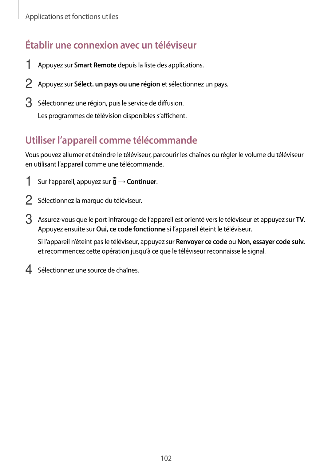 Samsung SM-G870FDGAFTM manual Établir une connexion avec un téléviseur, Utiliser l’appareil comme télécommande 