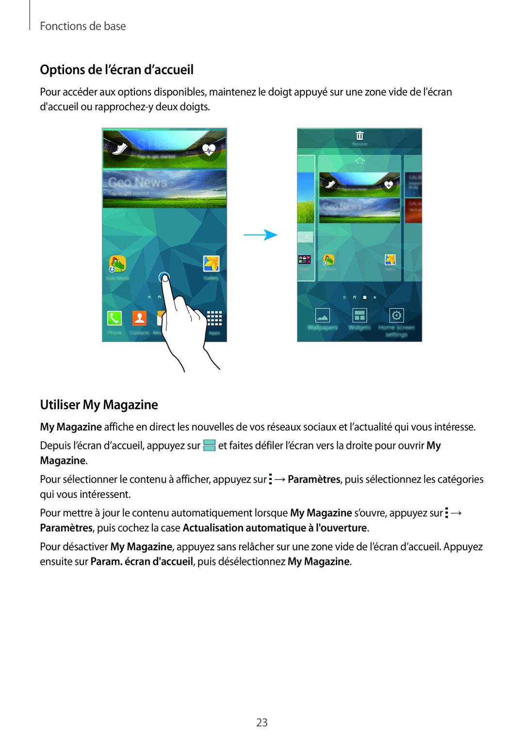 Samsung SM-G870FDGAFTM manual Options de l’écran d’accueil, Utiliser My Magazine 