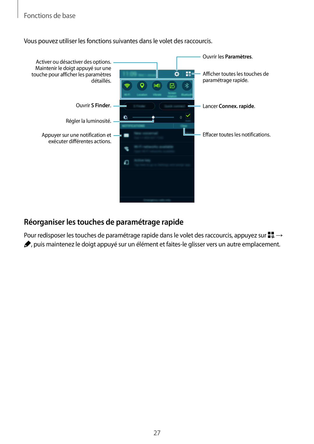 Samsung SM-G870FDGAFTM manual Réorganiser les touches de paramétrage rapide 