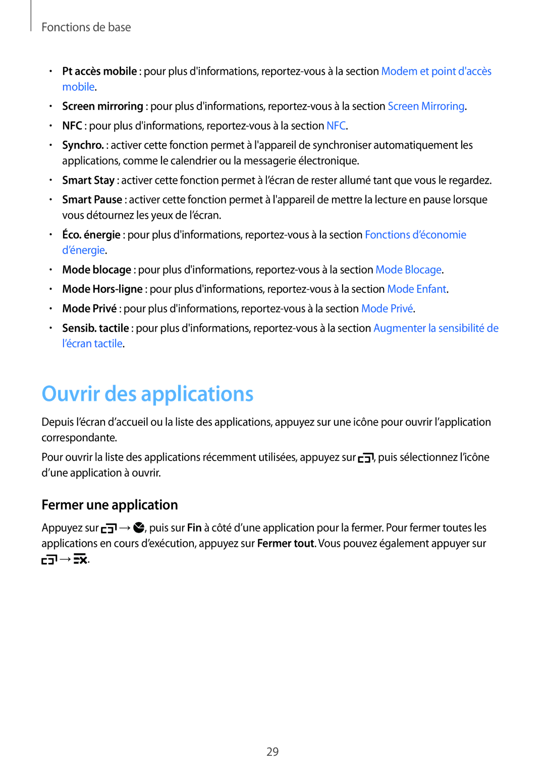 Samsung SM-G870FDGAFTM manual Ouvrir des applications, Fermer une application 