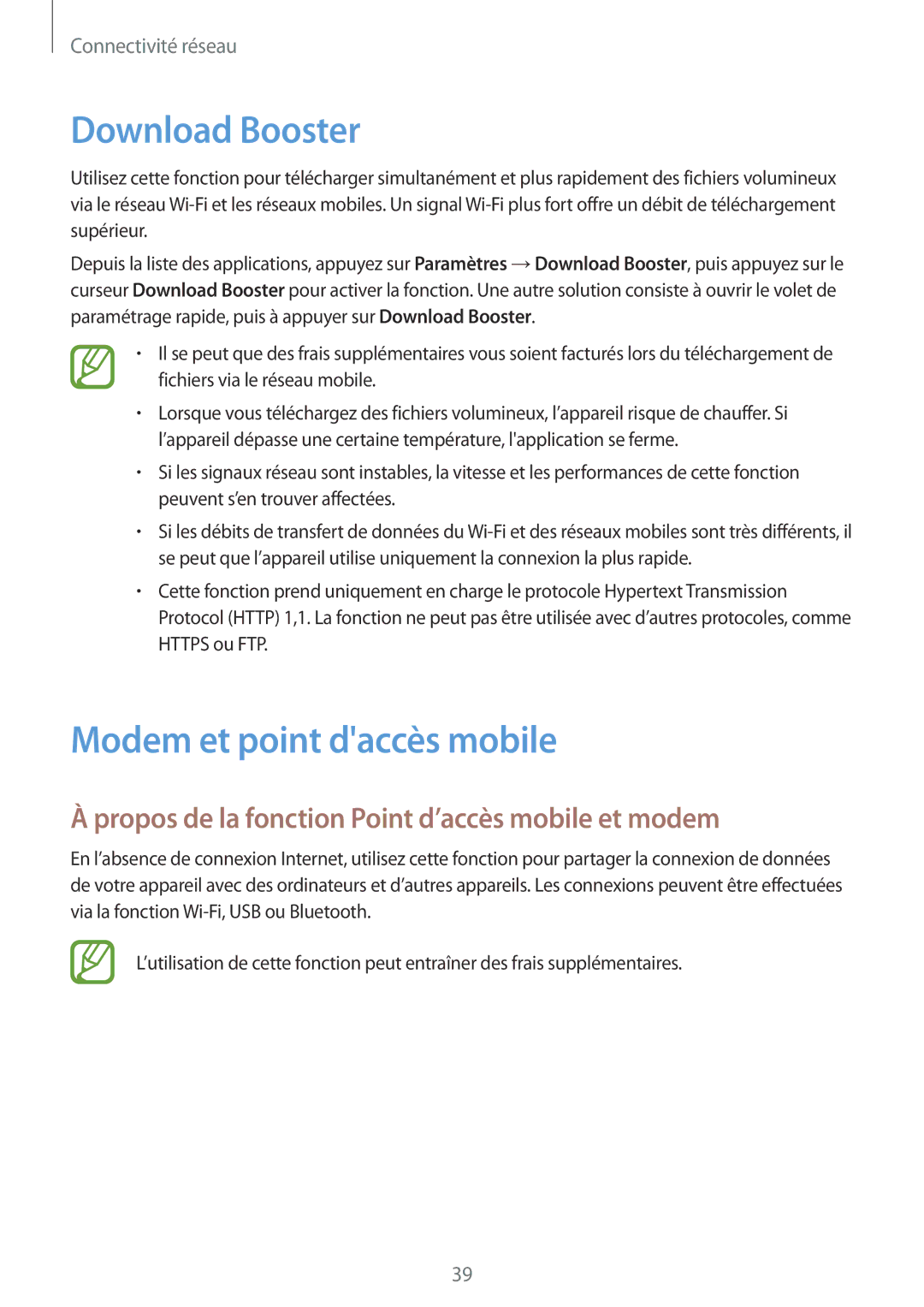 Samsung SM-G870FDGAFTM Download Booster, Modem et point daccès mobile, Propos de la fonction Point d’accès mobile et modem 