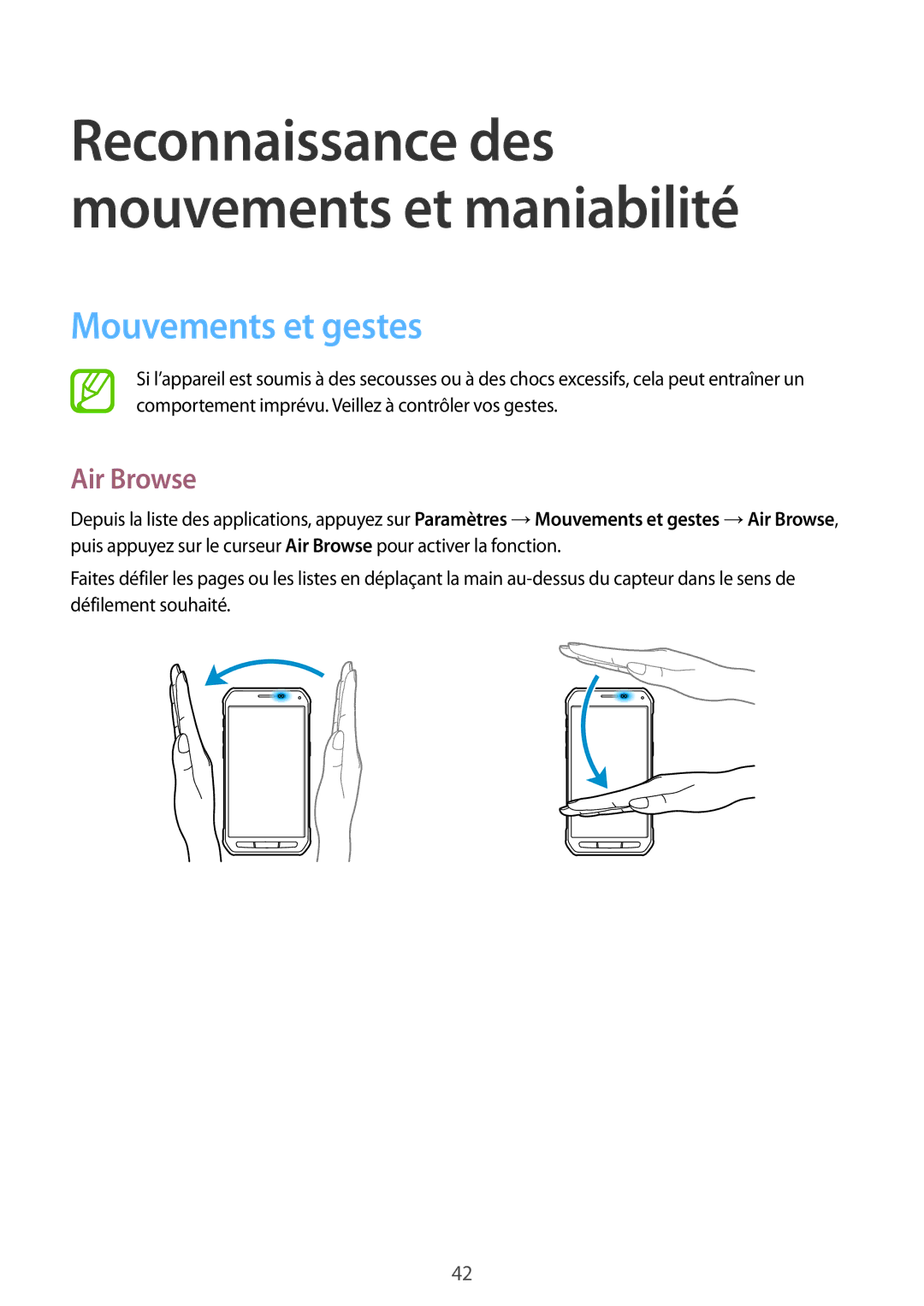 Samsung SM-G870FDGAFTM manual Mouvements et gestes, Air Browse 