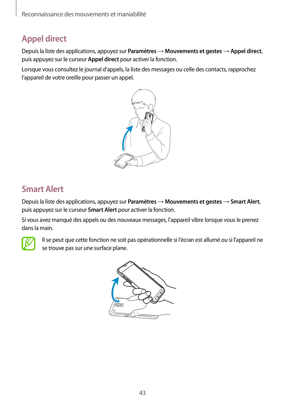 Samsung SM-G870FDGAFTM manual Appel direct, Smart Alert 