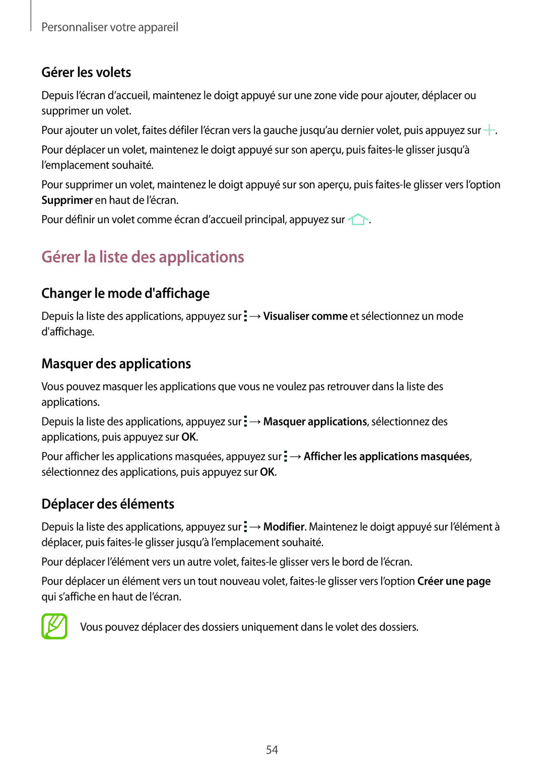 Samsung SM-G870FDGAFTM manual Gérer la liste des applications, Gérer les volets, Changer le mode daffichage 