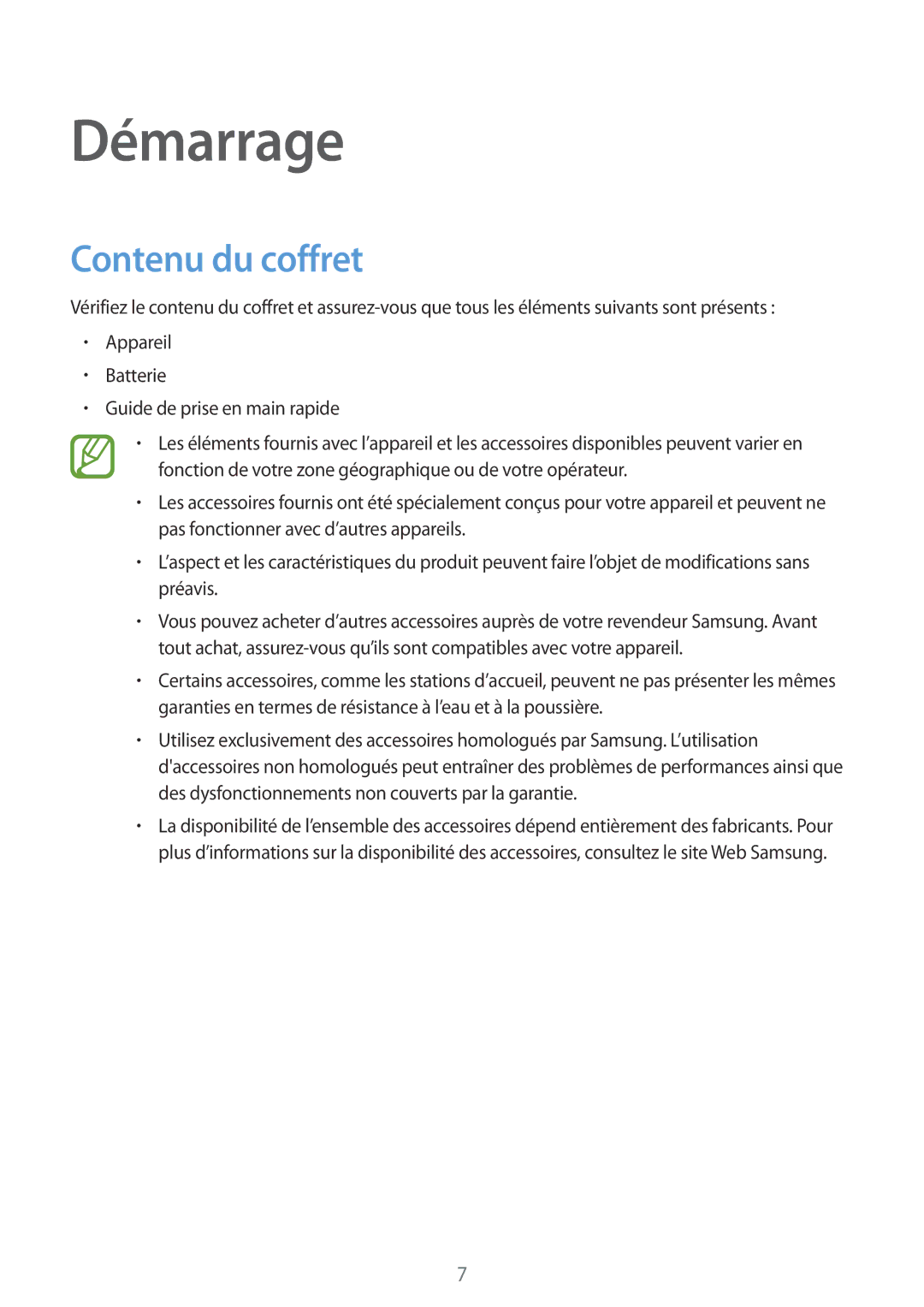 Samsung SM-G870FDGAFTM manual Démarrage, Contenu du coffret 