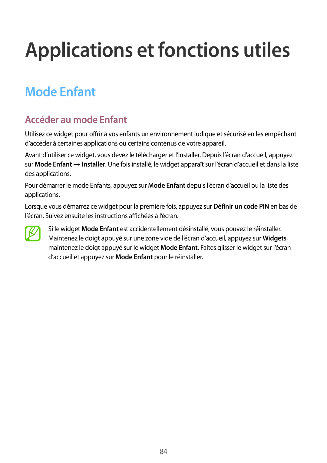 Samsung SM-G870FDGAFTM manual Mode Enfant, Accéder au mode Enfant 