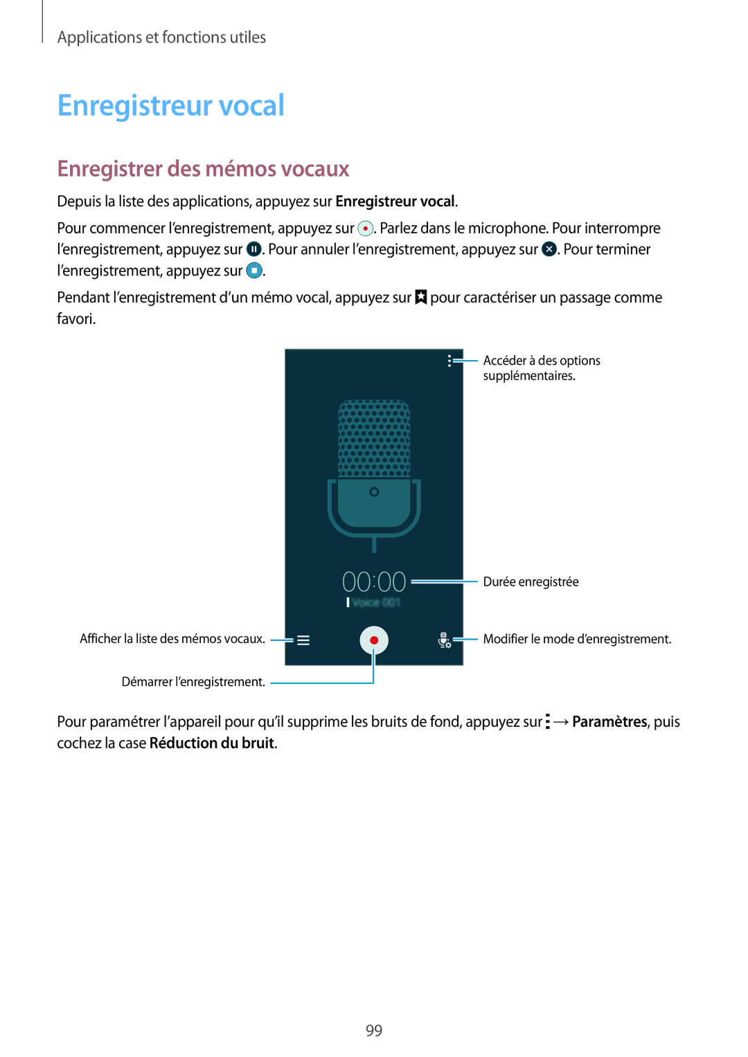 Samsung SM-G870FDGAFTM manual Enregistreur vocal, Enregistrer des mémos vocaux 