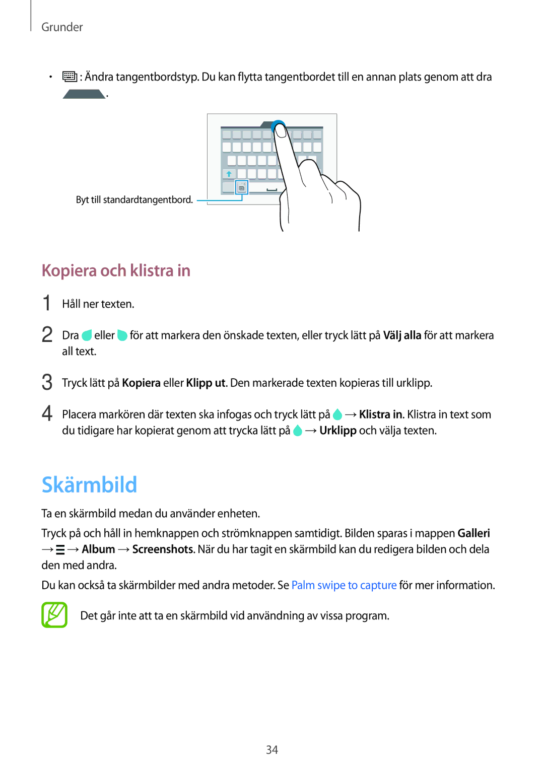 Samsung SM-G870FTSATEN, SM-G870FTSANEE, SM-G870FDGANEE manual Skärmbild, Kopiera och klistra 