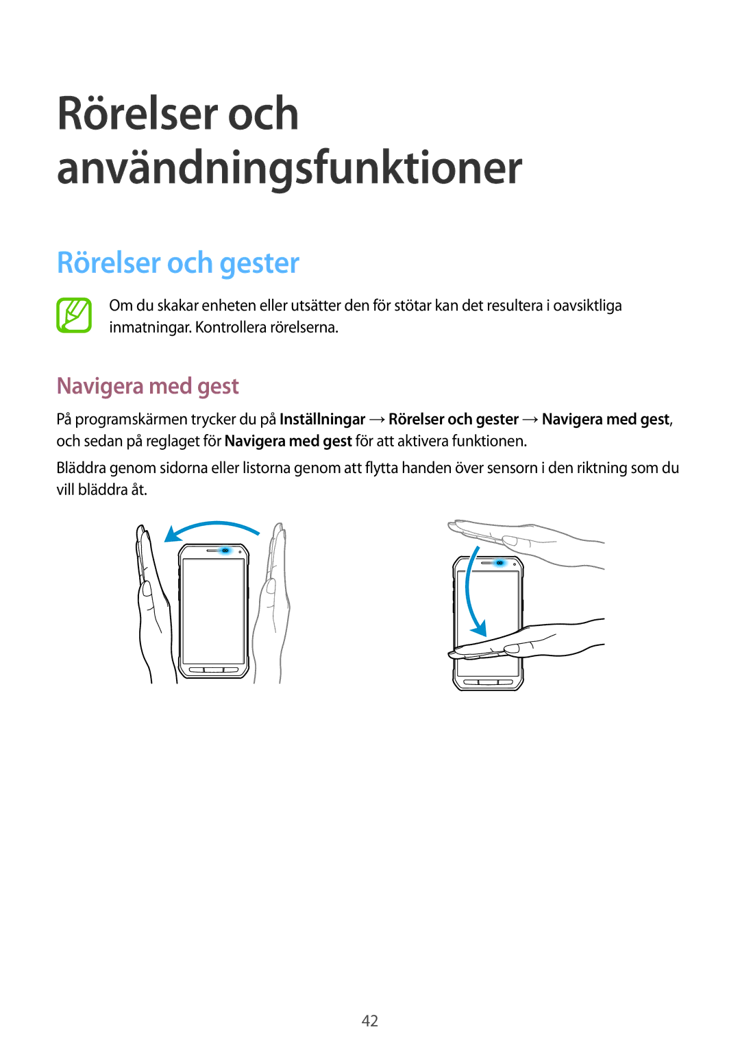 Samsung SM-G870FTSANEE, SM-G870FTSATEN, SM-G870FDGANEE manual Rörelser och gester, Navigera med gest 