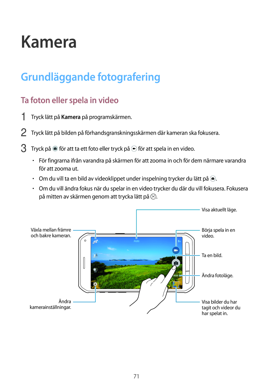 Samsung SM-G870FDGANEE, SM-G870FTSANEE, SM-G870FTSATEN Kamera, Grundläggande fotografering, Ta foton eller spela in video 