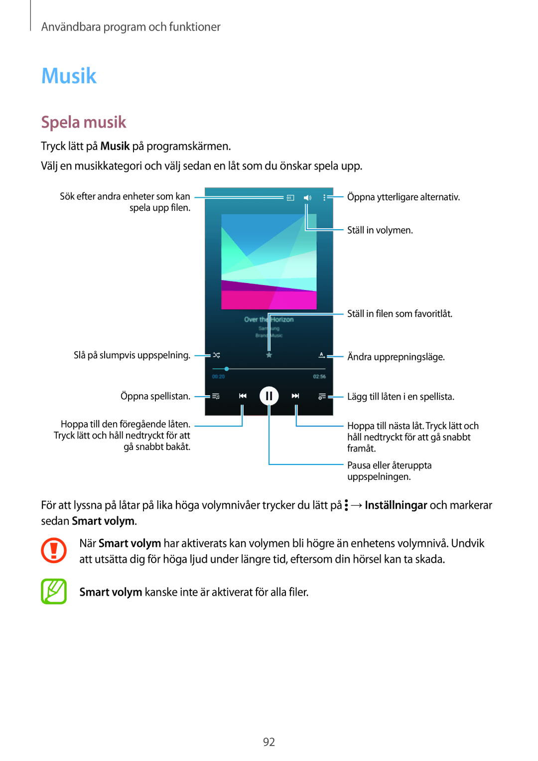Samsung SM-G870FDGANEE, SM-G870FTSANEE, SM-G870FTSATEN manual Musik, Spela musik 