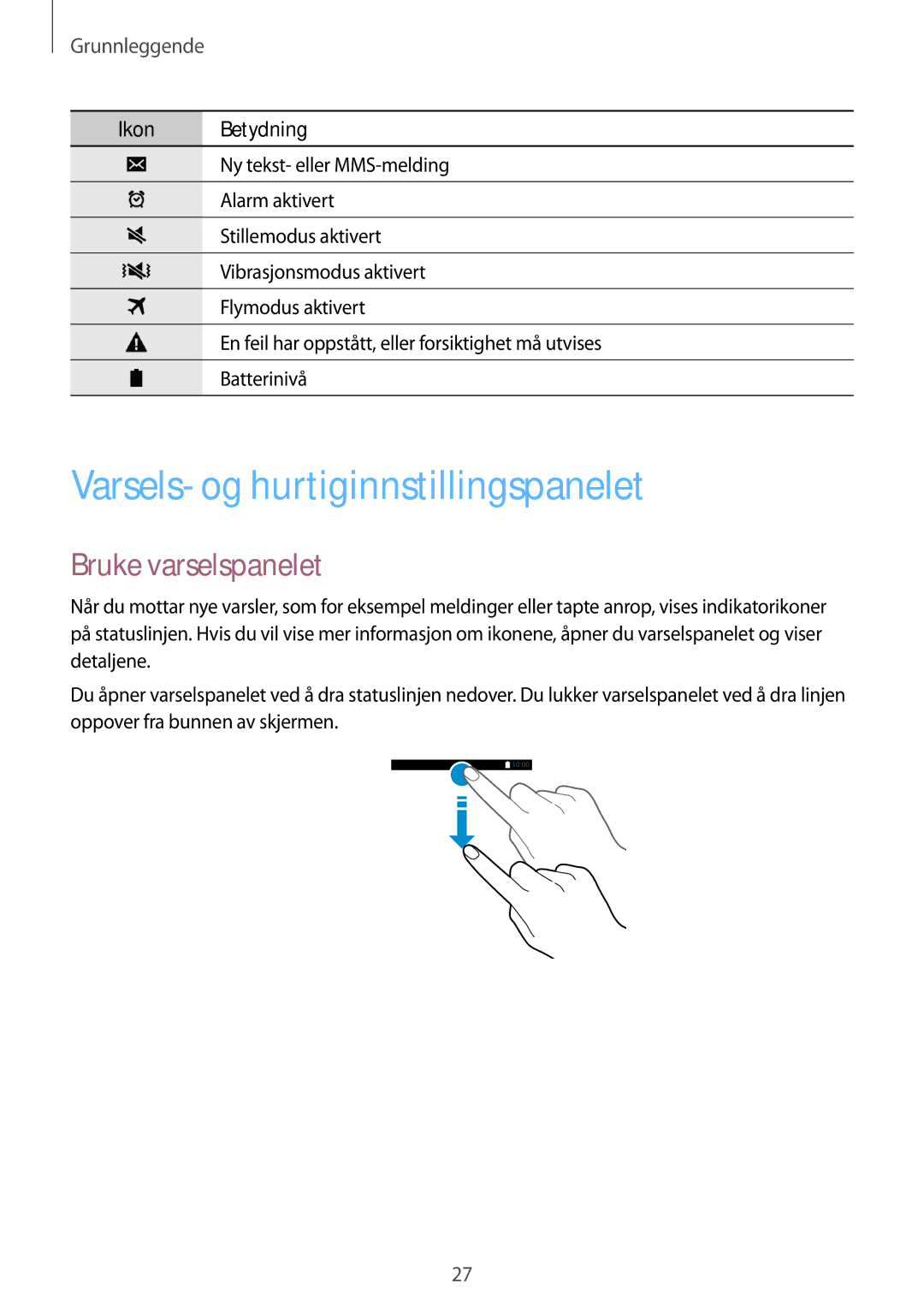 Samsung SM-G870FTSANEE, SM-G870FTSATEN, SM-G870FDGANEE manual Varsels- og hurtiginnstillingspanelet, Bruke varselspanelet 