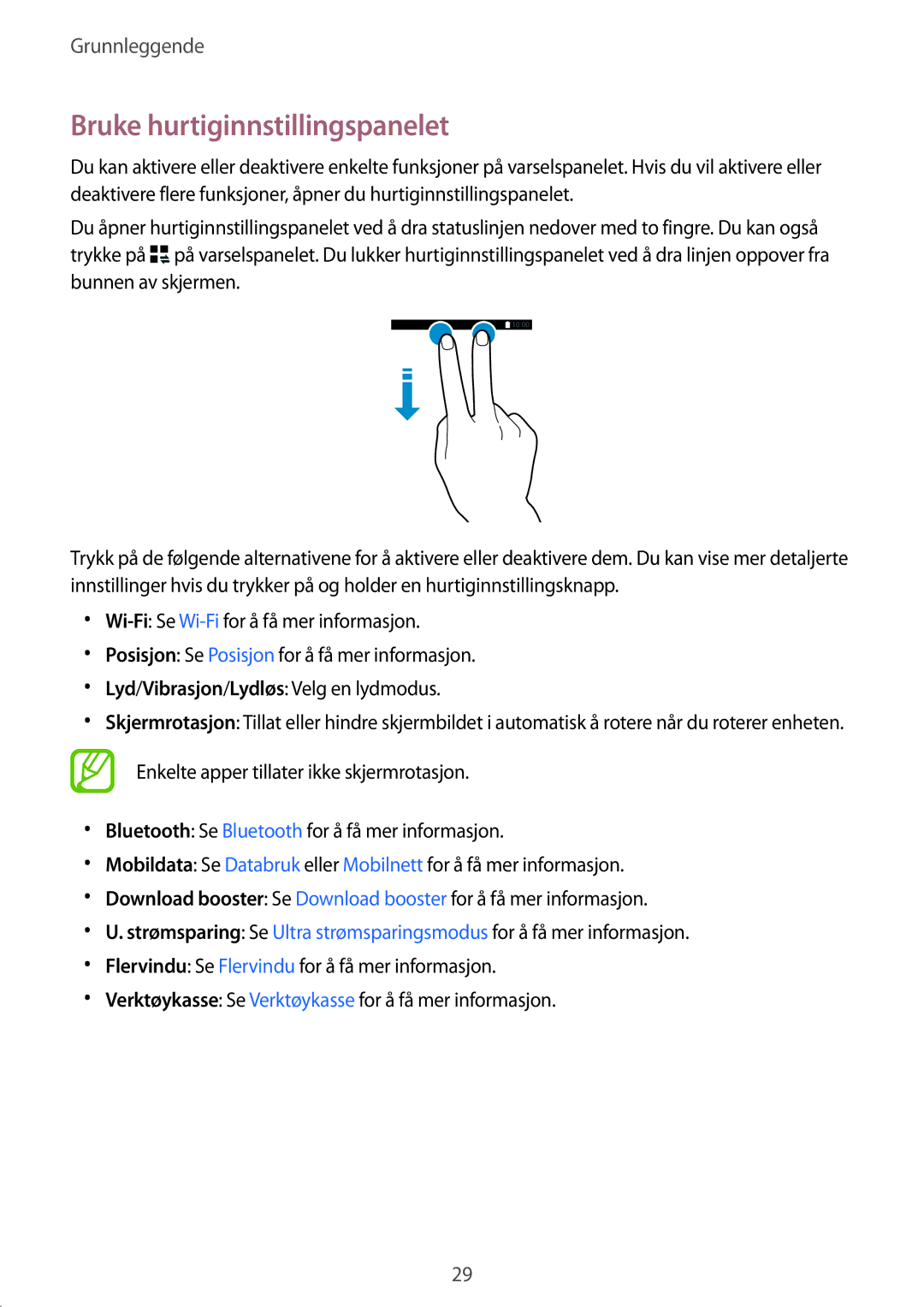 Samsung SM-G870FDGANEE, SM-G870FTSANEE, SM-G870FTSATEN manual Bruke hurtiginnstillingspanelet 