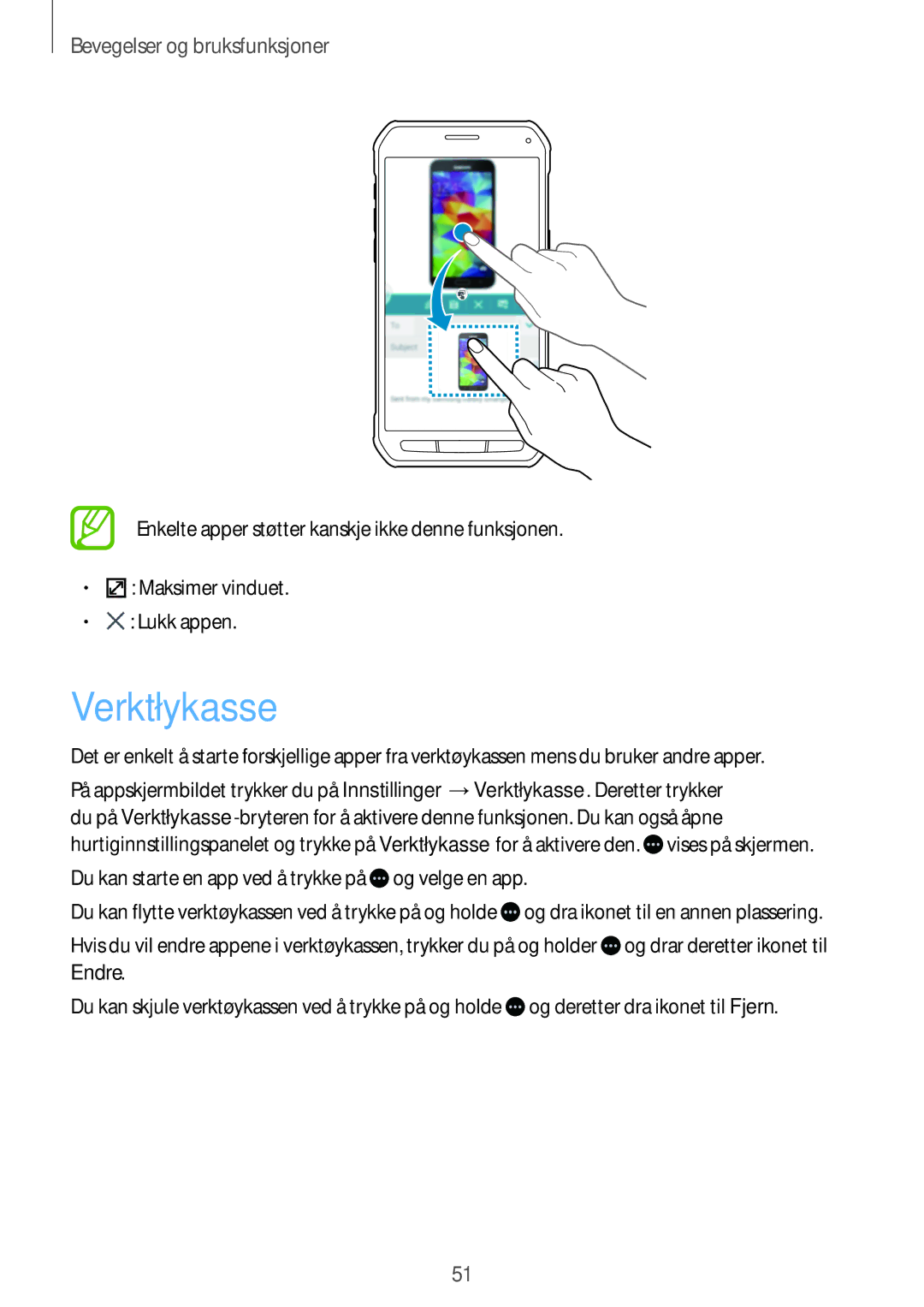 Samsung SM-G870FTSANEE, SM-G870FTSATEN, SM-G870FDGANEE Verktøykasse, Du kan starte en app ved å trykke på og velge en app 