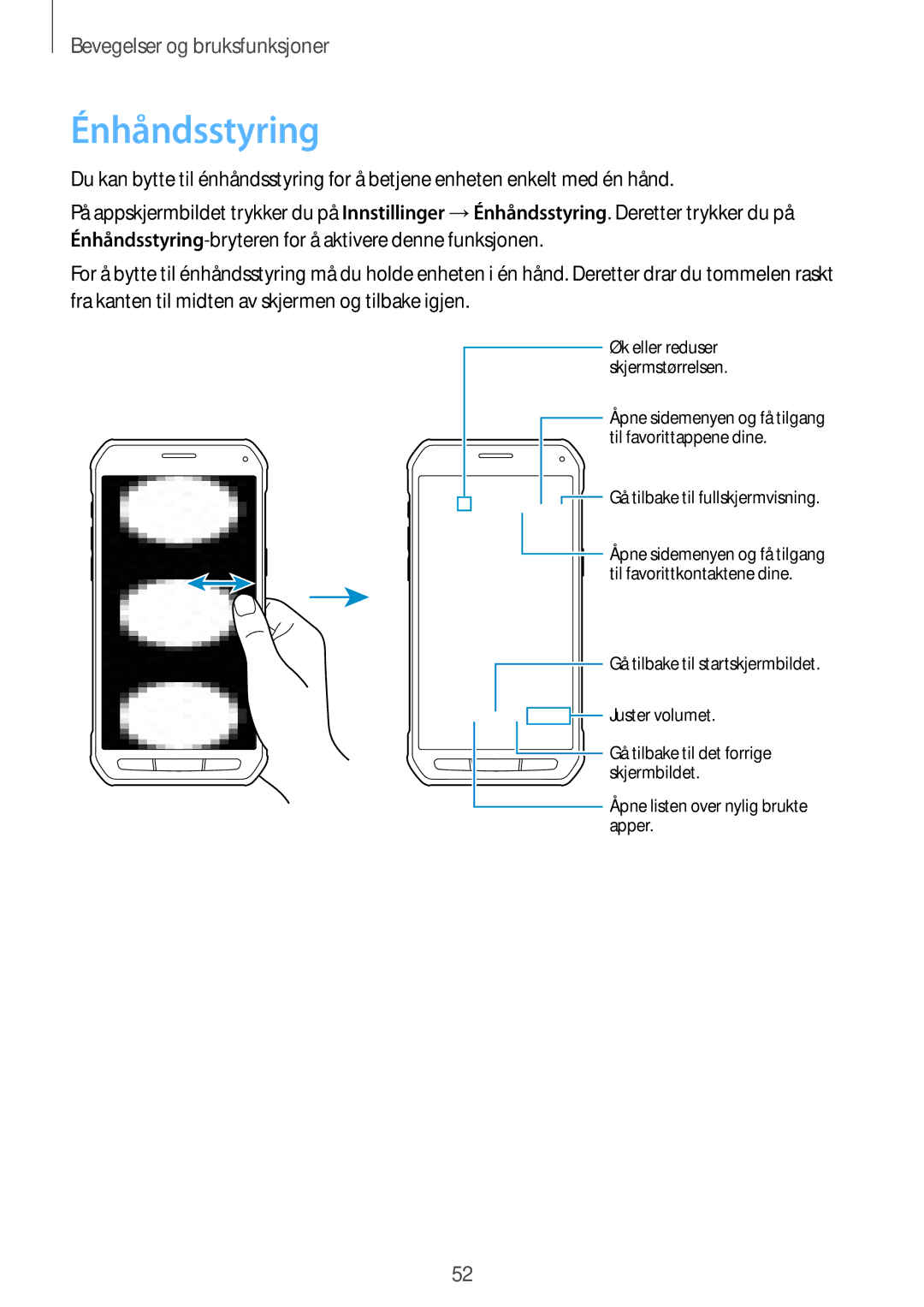 Samsung SM-G870FTSATEN, SM-G870FTSANEE, SM-G870FDGANEE manual Énhåndsstyring 