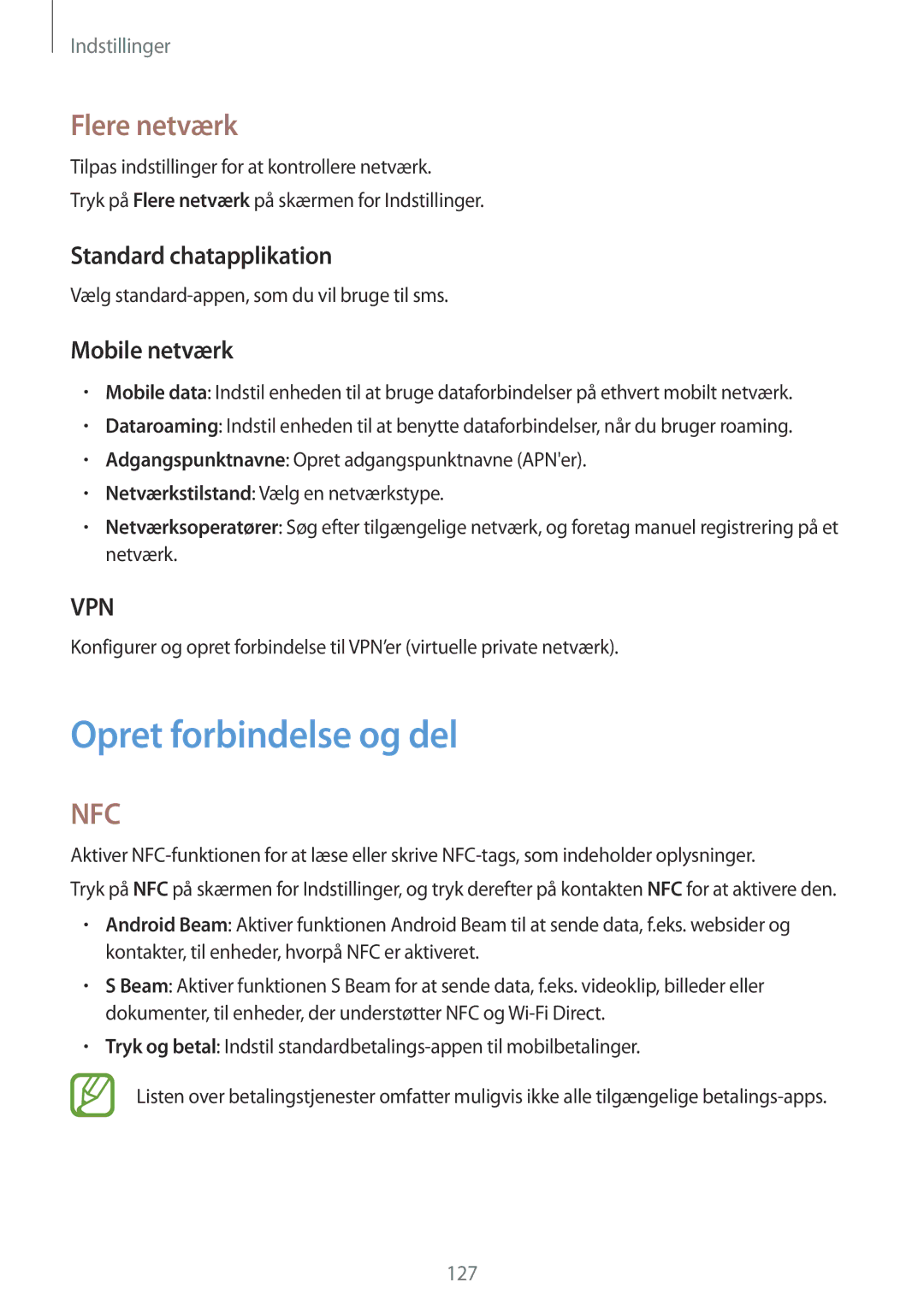 Samsung SM-G870FTSATEN, SM-G870FTSANEE Opret forbindelse og del, Flere netværk, Standard chatapplikation, Mobile netværk 