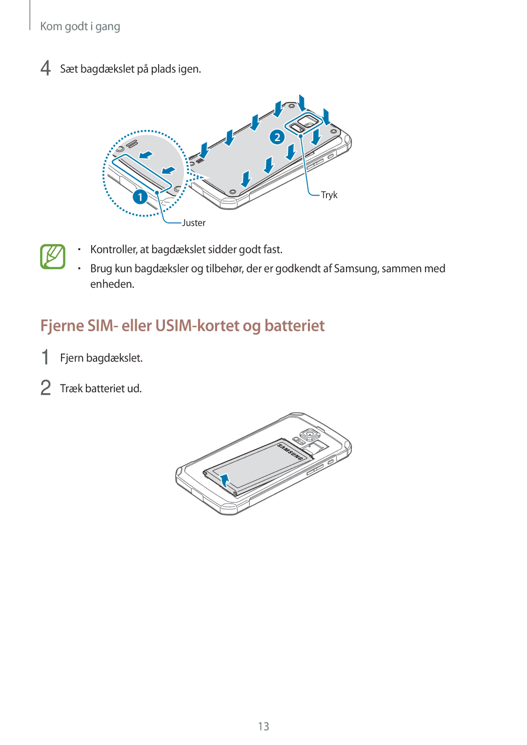 Samsung SM-G870FTSATEN, SM-G870FTSANEE, SM-G870FDGANEE manual Fjerne SIM- eller USIM-kortet og batteriet 