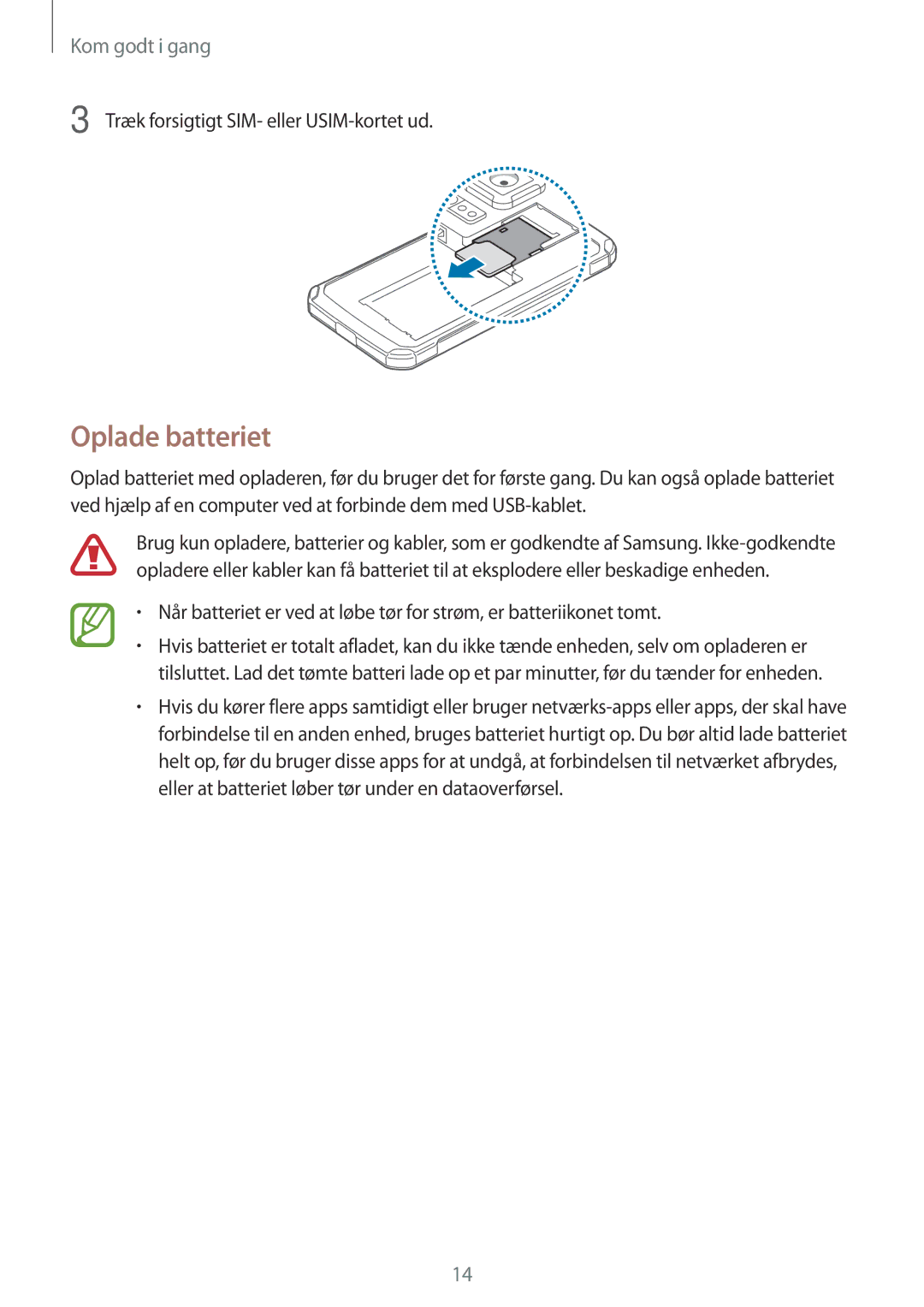 Samsung SM-G870FDGANEE, SM-G870FTSANEE, SM-G870FTSATEN manual Oplade batteriet 