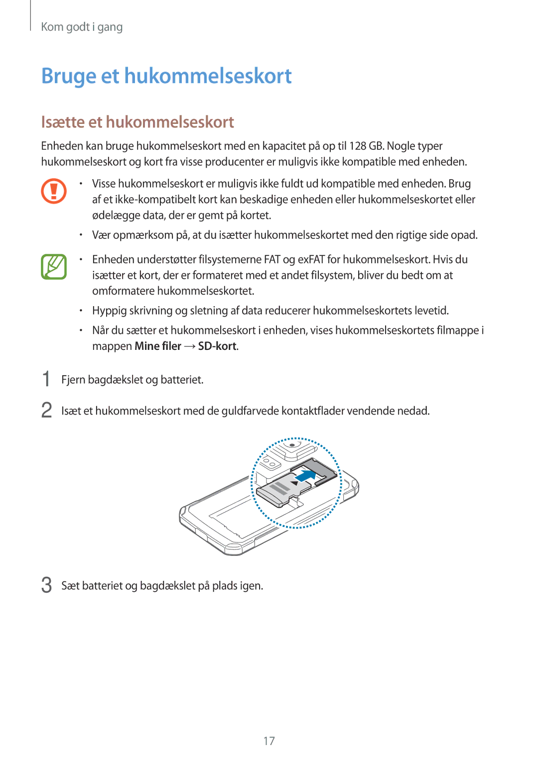 Samsung SM-G870FDGANEE, SM-G870FTSANEE, SM-G870FTSATEN manual Bruge et hukommelseskort, Isætte et hukommelseskort 