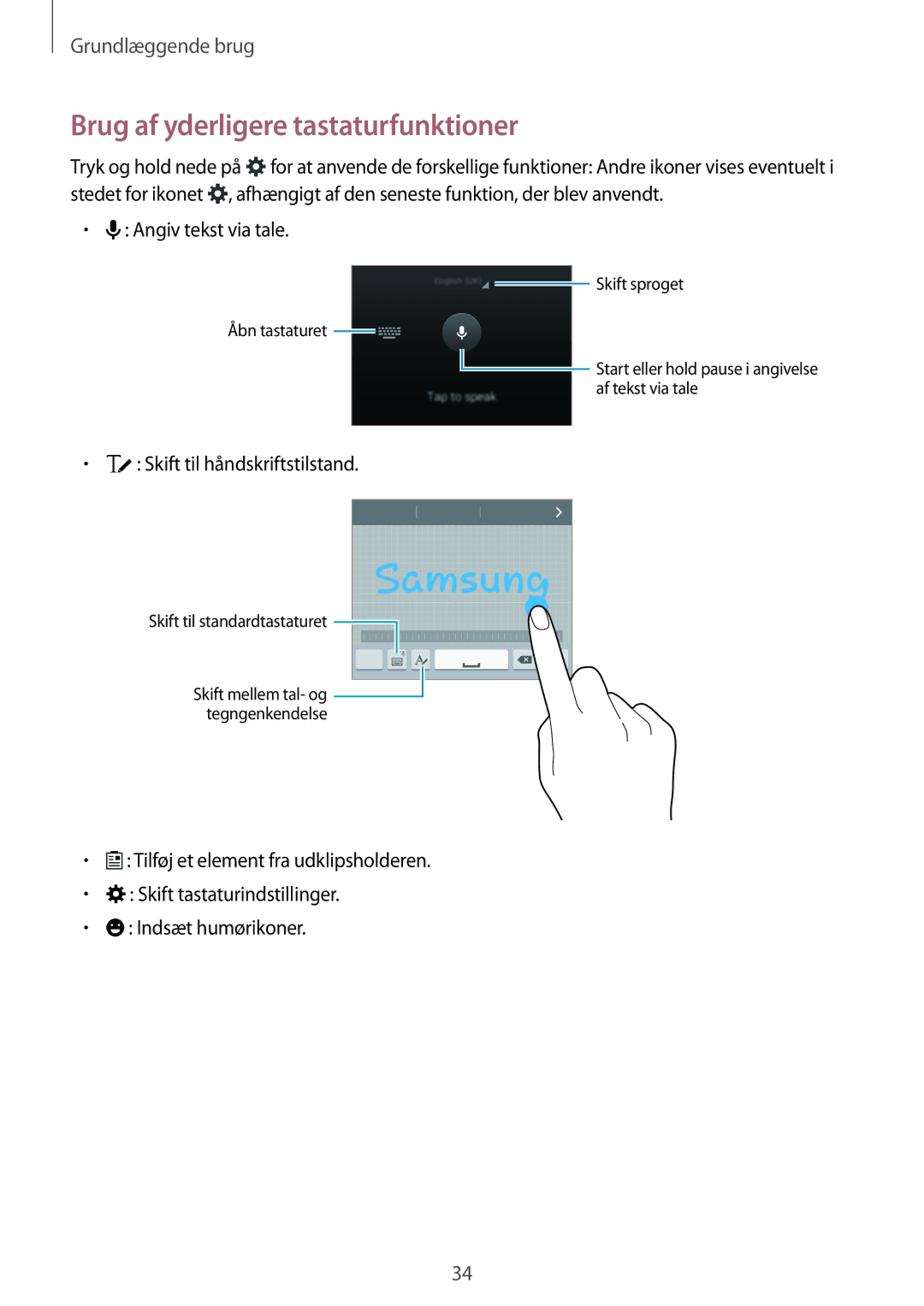 Samsung SM-G870FTSATEN, SM-G870FTSANEE, SM-G870FDGANEE manual Brug af yderligere tastaturfunktioner 