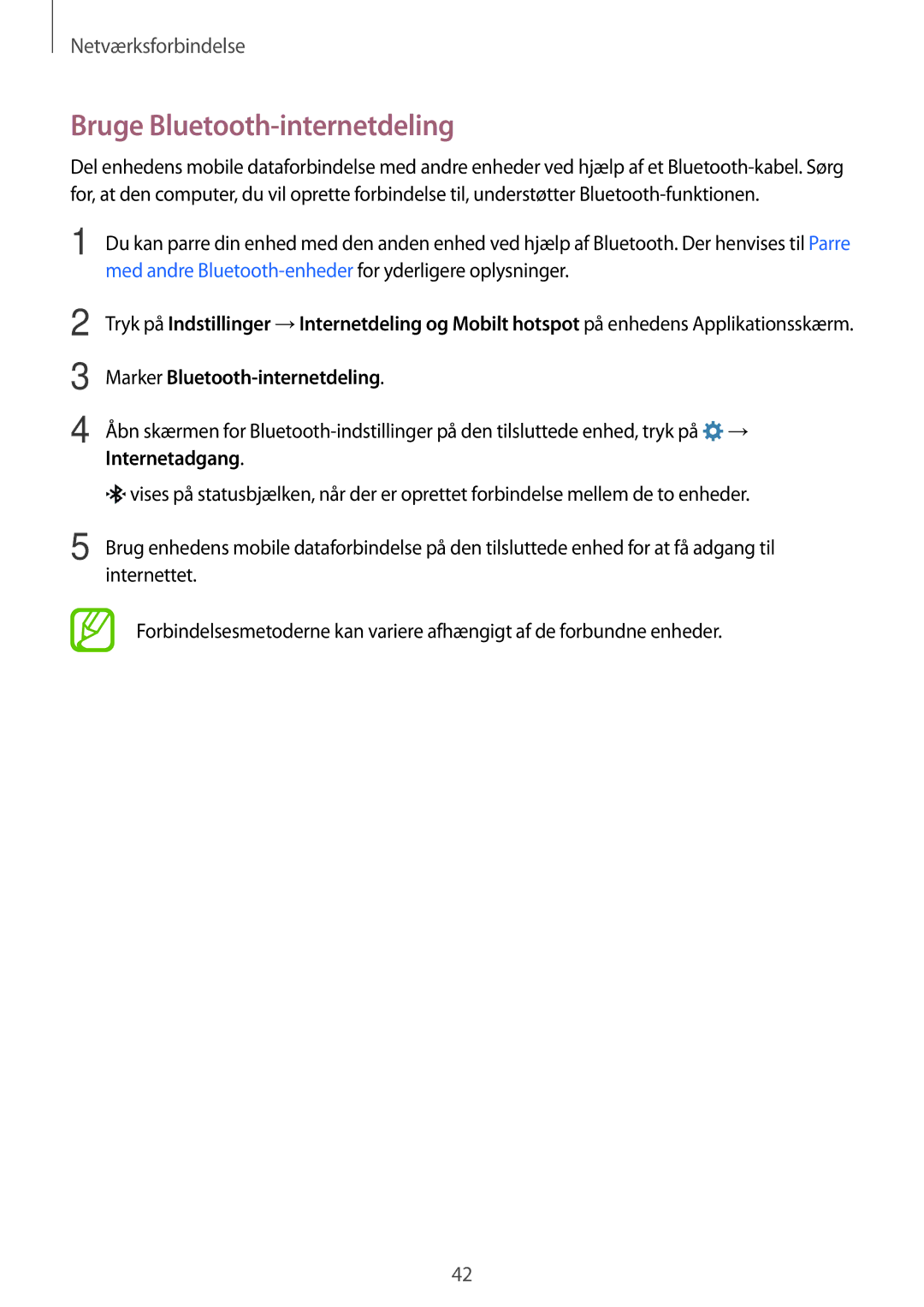 Samsung SM-G870FTSANEE, SM-G870FTSATEN, SM-G870FDGANEE manual Bruge Bluetooth-internetdeling, Marker Bluetooth-internetdeling 