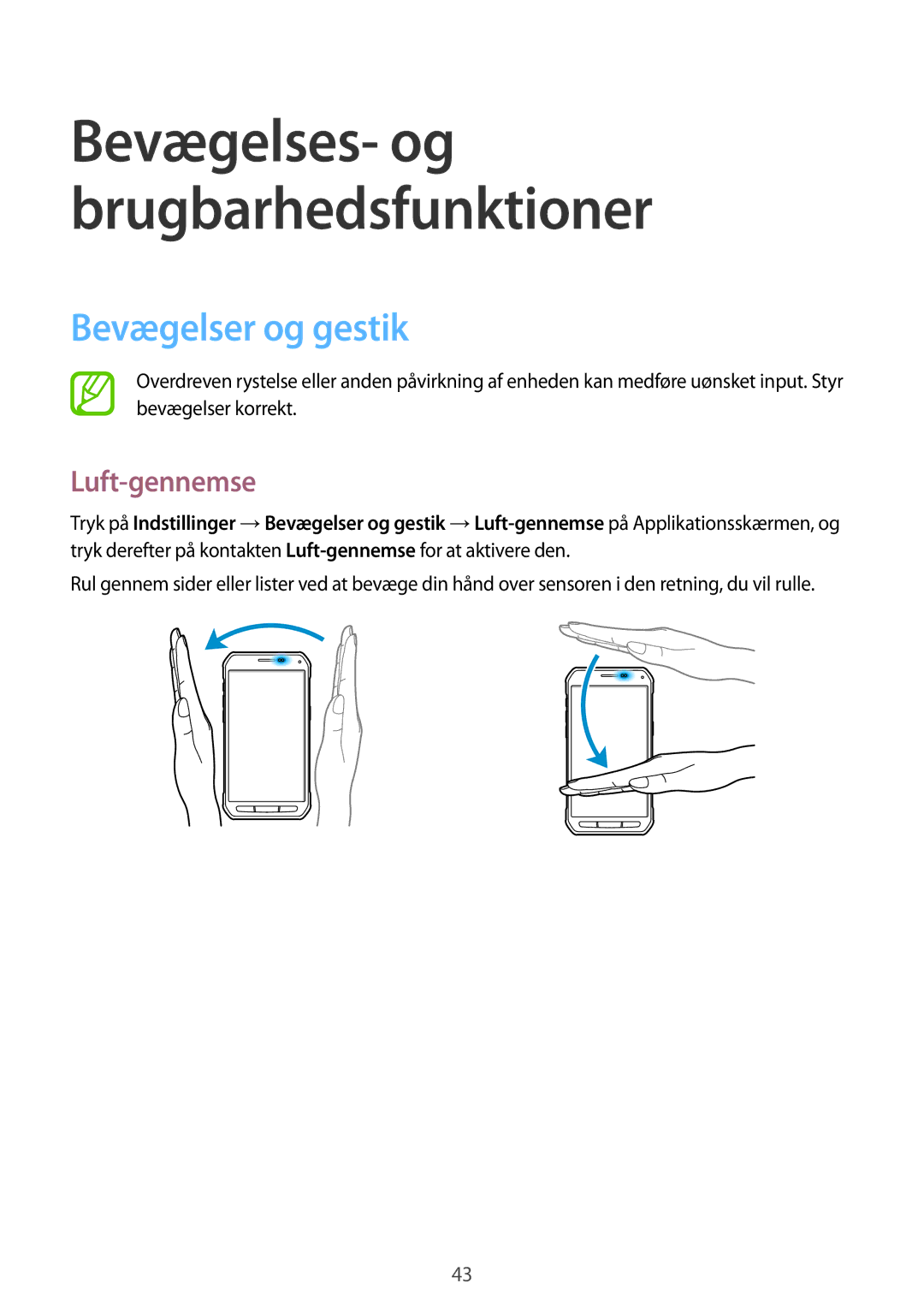 Samsung SM-G870FTSATEN, SM-G870FTSANEE, SM-G870FDGANEE manual Bevægelser og gestik, Luft-gennemse 