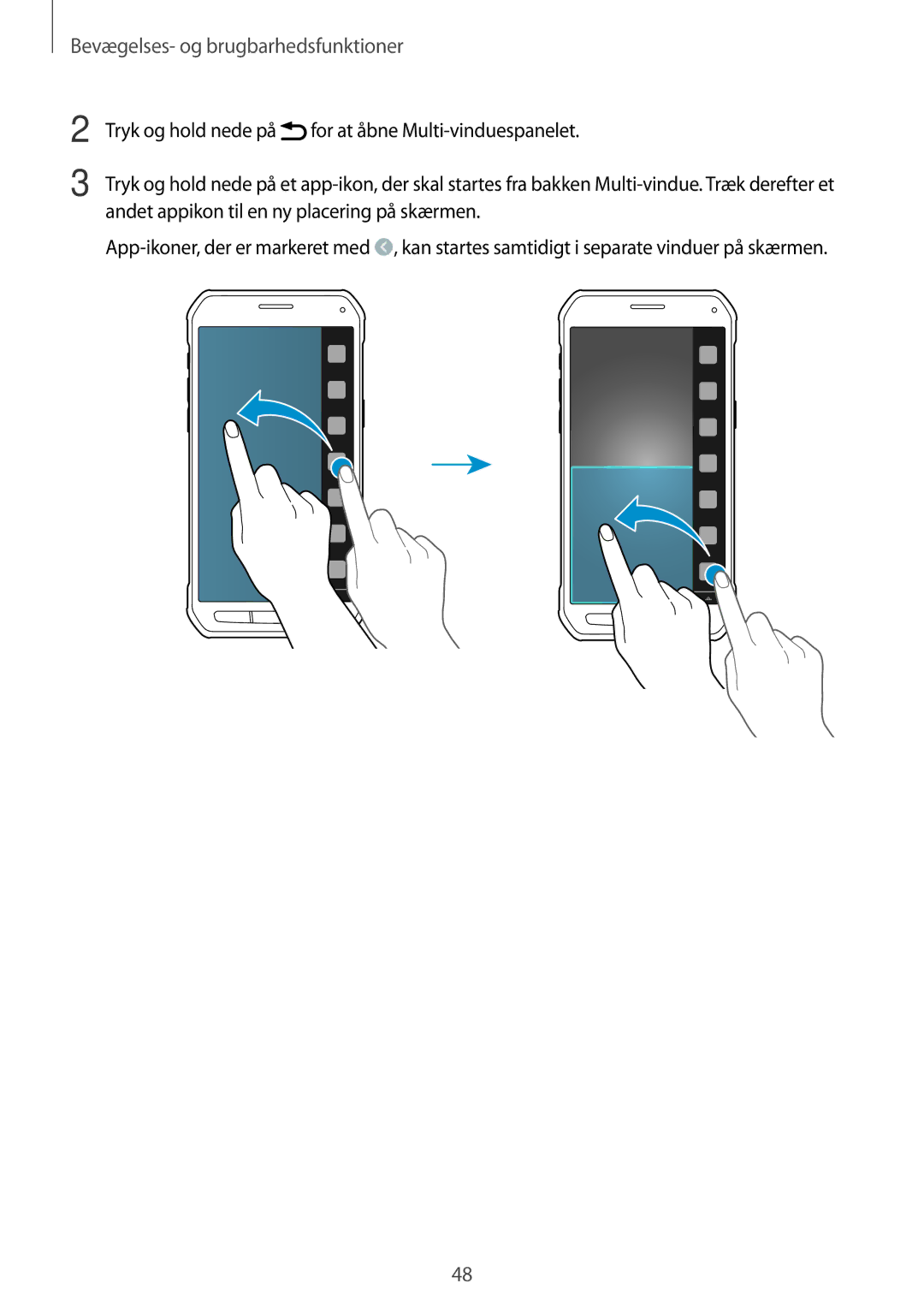 Samsung SM-G870FTSANEE, SM-G870FTSATEN, SM-G870FDGANEE manual Bevægelses- og brugbarhedsfunktioner 